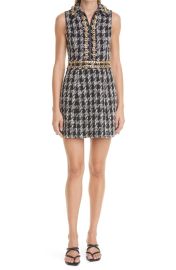 Alice  Olivia Ellis Chain Detail Cotton Blend Tweed Dress at Nordstrom