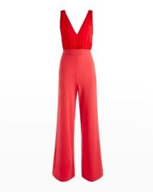 Alice  Olivia Gale Deep V-Neck Jumpsuit at Neiman Marcus