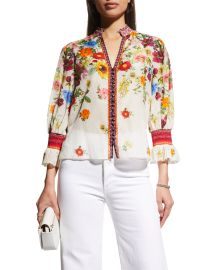 Alice  Olivia Ilan Smocked Gathered Blouse at Neiman Marcus