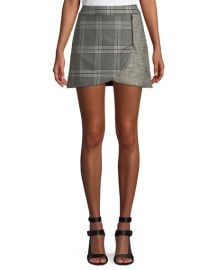 Alice  Olivia Lennon Colorblock Plaid Draped Mini Skirt at Neiman Marcus