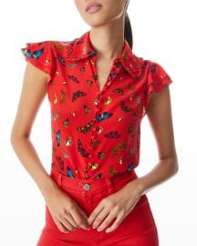 Alice  Olivia Martel Flutter-Sleeve Blouse at Neiman Marcus