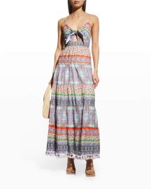 Alice  Olivia Minka Tie-Front Tiered Maxi Dress at Neiman Marcus