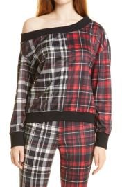 Alice  Olivia Natalie Mix Plaid Off the Shoulder Sweatshirt at Nordstrom