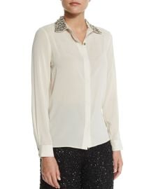 Alice  Olivia Saira Embellished Silk-Blend Blouse Cream at Neiman Marcus