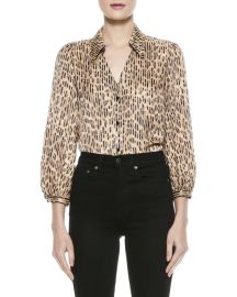 Alice  Olivia Sheila Blouson-Sleeve Button-Up Top at Neiman Marcus