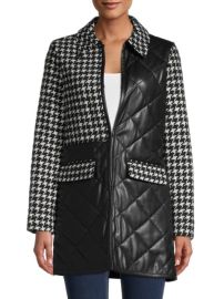 Alice  Olivia Susan Quilted Faux Leather amp Houndstooth Carcoat on SALE at Saks Off 5th