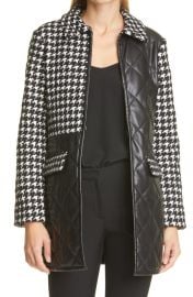 Alice  Olivia Susan Quilted Houndstooth amp Faux Leather Peacoat at Nordstrom