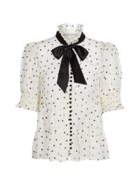 Alice  Olivia Vicky Puff Sleeve Button Blouse With Tie  SaksFifthAvenue at Saks Fifth Avenue