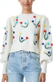 Alice  Olivia Wendell Crochet Detail Crop Sweater at Nordstrom