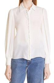 Alice  Olivia Willa Crystal Placket Silk Blouse at Nordstrom