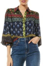 Alice  Olivia Willa Mix Print Silk Blouse at Nordstrom