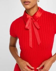 Alice Olivia Abbott Short-Sleeve Collared Tie Pullover at Neiman Marcus