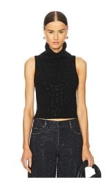 Alice Olivia Alma Shell Heatset Stones Sweater In Black at Revolve