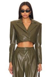 Alice Olivia Anthony Cropped Faux Leather Blazer at Revolve