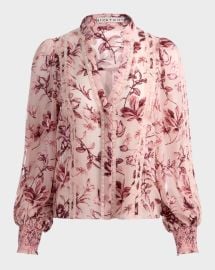 Alice Olivia Arlette Floral Lace Trim Blouse at Neiman Marcus
