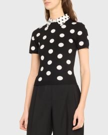 Alice Olivia Aster Polka-Dot Short-Sleeve Collared Pullover at Neiman Marcus