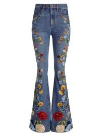 Alice Olivia Beautiful Floral Embroidered High Rise Bell Jeans at Saks Fifth Avenue