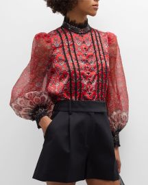 Alice Olivia Bettina Boho Medallion Printed Blouson-Sleeve Top at Neiman Marcus