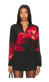 Alice Olivia Brady Button Down Shirt In Peony Petals Bright Ruby at Revolve