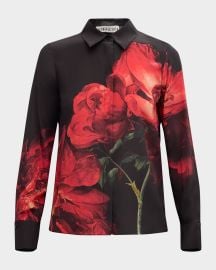 Alice Olivia Brady Floral Silk Slim Button-Front Shirt at Neiman Marcus