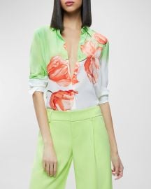 Alice Olivia Brady Oversized Button-Front Shirt at Neiman Marcus