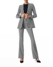 Alice Olivia Breann Signature Long Fitted Houndstooth Print Blazer at Neiman Marcus