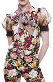 Alice Olivia Brentley Floral Tie Neck Puff Sleeve Top at Nordstrom