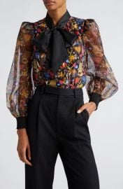 Alice Olivia Brentley Printed Satin Tie neck Blouse in Etherealsm at Nordstrom