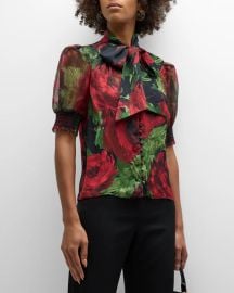 Alice Olivia Brentley Tie Neck Puff Sleeve Blouse at Neiman Marcus