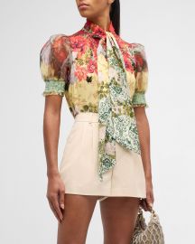 Alice Olivia Brentley Tie Puff-Sleeve Blouse at Neiman Marcus