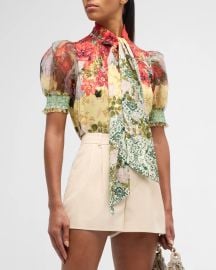 Alice Olivia Brentley Tie Puff-Sleeve Blouse at Neiman Marcus