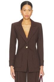 Alice Olivia Burns Fitted Roll Cuff Blazer In Dark Chocolate Off White at Revolve