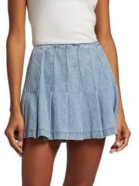 Alice Olivia Carter Pleated Denim Mini Skirt at Neiman Marcus