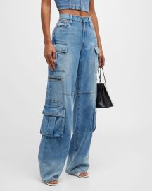 Alice Olivia Cay Baggy Denim Cargo Pants at Neiman Marcus