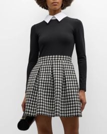 Alice Olivia Chara Houndstooth Pleated Minidress at Neiman Marcus