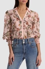 Alice Olivia Charis Cotton Silk Shirt in Sunset Grove English Rose at Nordstrom