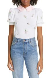 Alice Olivia Chase Embellished Short Sleeve Stretch Wool Sweater at Nordstrom