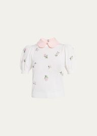 Alice Olivia Chase Puff-Sleeve Collared Sweater - at Bergdorf Goodman