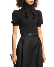 Alice Olivia Chase Puff-Sleeve Ruffle-Neck Sweater at Neiman Marcus