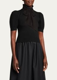 Alice Olivia Chase Puff Sleeve Ruffle Neck Sweater at Bergdorf Goodman