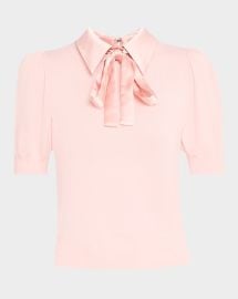 Alice Olivia Chase Puff Sleeve Sweater With Detachable Woven Collar at Neiman Marcus