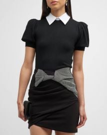 Alice Olivia Chase Puff Sleeve Sweater w Detachable Collar at Neiman Marcus