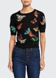 Alice Olivia Ciara Butterfly-Embellished Short-Sleeve Sweater - at Bergdorf Goodman