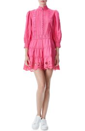 Alice Olivia Clark Lace Detail Long Sleeve Cotton Dress in French Rose  at Nordstrom