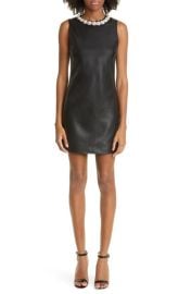 Alice Olivia Coley Embellished Neckline Faux Leather Dress at Nordstrom