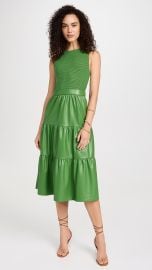 Alice Olivia Conley Vegan Leather Tiered Midi Dress in Avocado at Shopbop