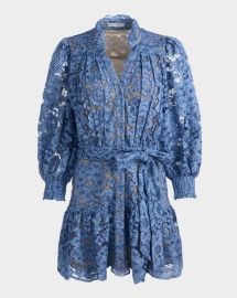 Alice Olivia Cora Voluminous Floral Lace Shirtdress at Neiman Marcus