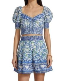 Alice Olivia Crawford Floral Smocked Cotton Crop Top on SALE at Saks Off 5th