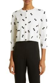 Alice Olivia Daroda Bow AppliquStretch Wool Crop Cardigan at Nordstrom