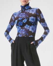 Alice Olivia Delaina Long-Sleeve Turtleneck Mesh Top at Neiman Marcus